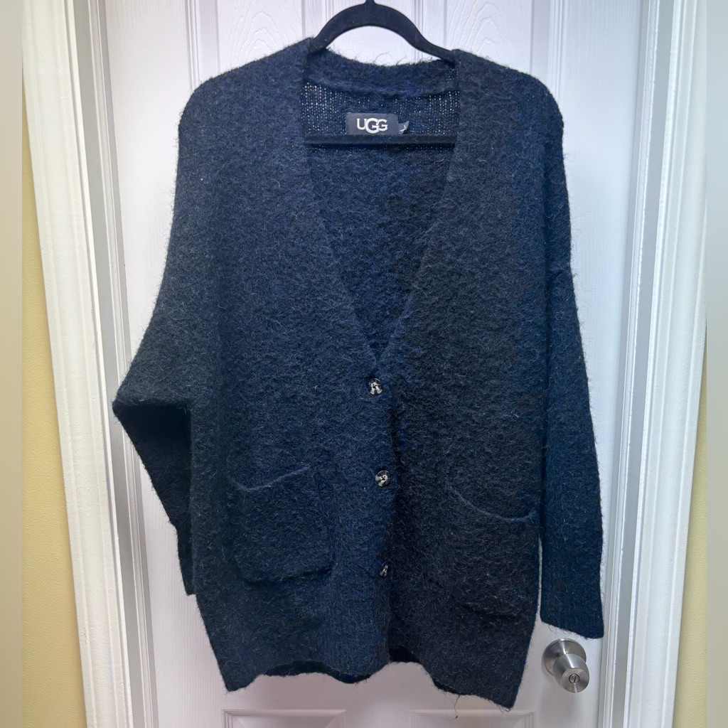 Ugg Oversized Cardigan Sweater Alpaca Wool Blend Black Cozy Size S